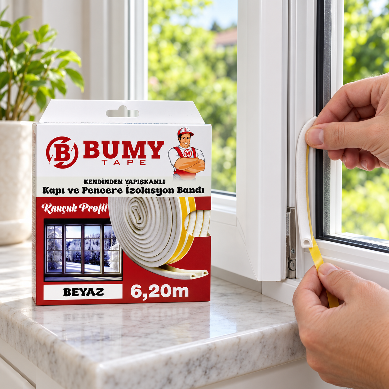 BUMY KAPI VE PENCERE KAUÇUK BANT 6,20 M BEYAZ