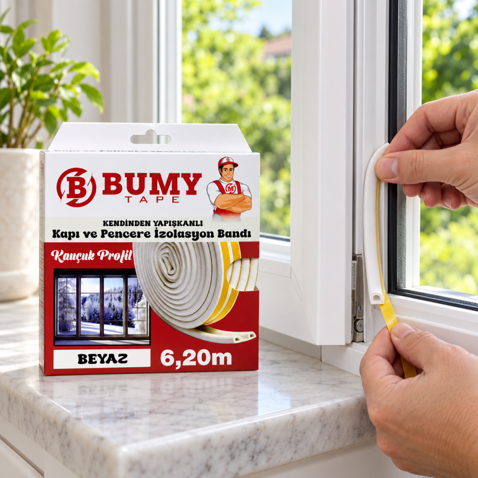 BUMY KAPI VE PENCERE KAUÇUK BANT 6,20 M BEYAZ