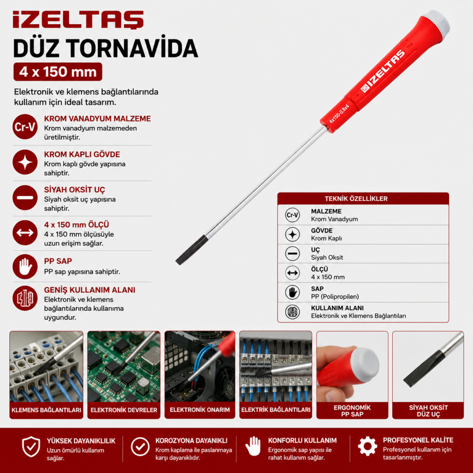 İZELTAŞ 4X150 KLEMENS DÜZ TORNAVİDA