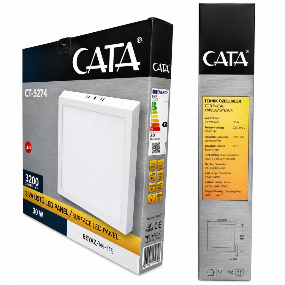 CATA 30W SIVA ÜSTÜ LED PANEL BEYAZ CT-5274