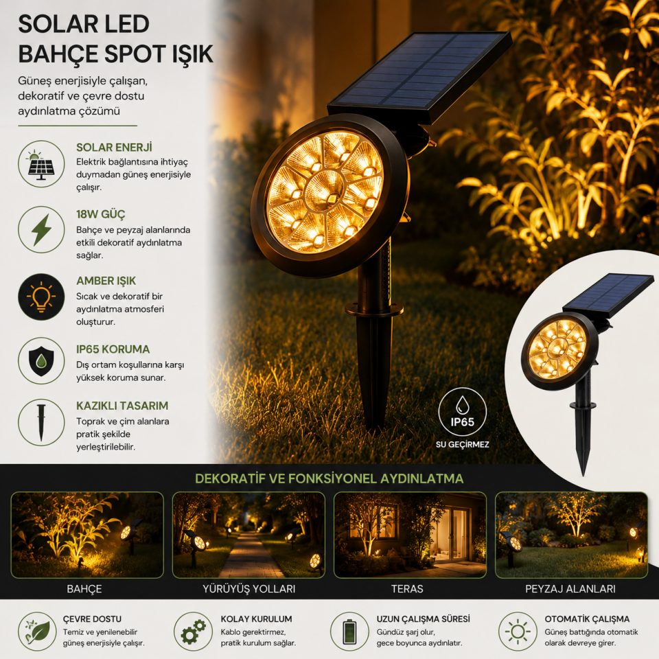 CATA SOLAR BAHÇE ARMATÜRÜ 18W AMBER CT-7320