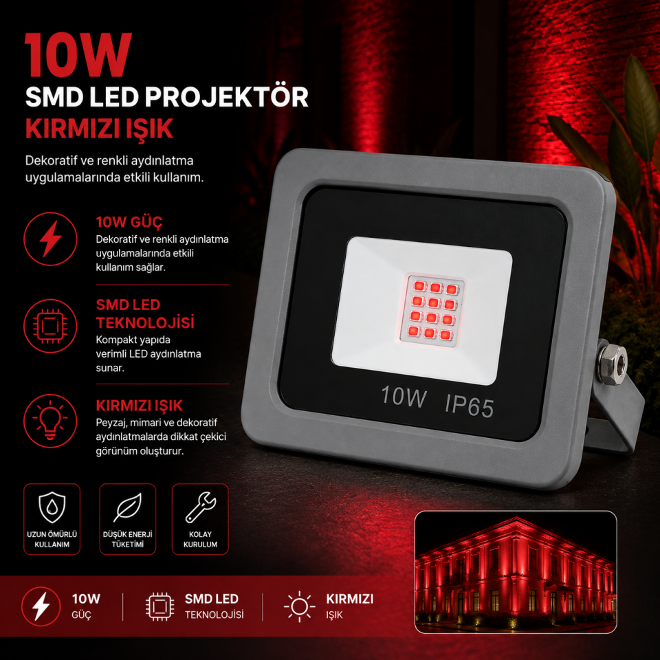 BENAR LP 001 10W LED PROJEKTÖR KIRMIZI
