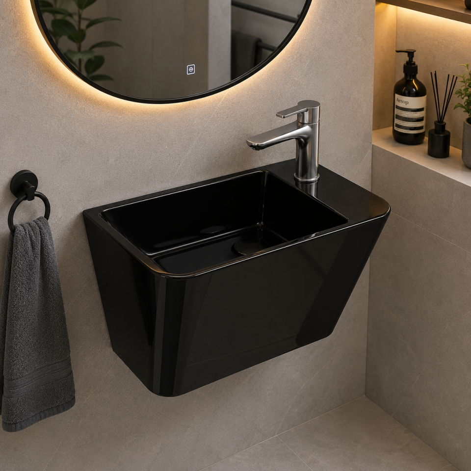 LAVABO 28 CM PRİMO PARLAK SİYAH LUCCO