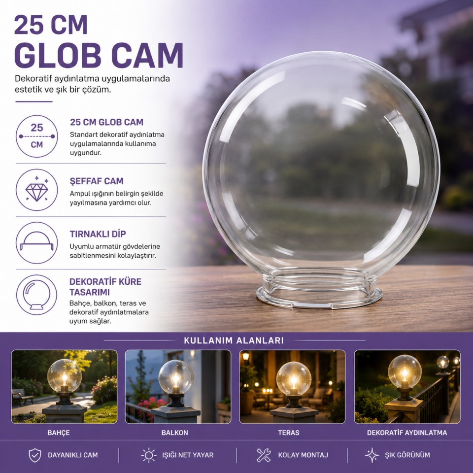 GLOB CAMI 25 LİK ŞEFFAF+TIRNAKLI DİP