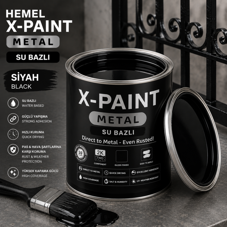 HEMEL X-PAİNT METAL SU BAZLI SİYAH 0,75 LT