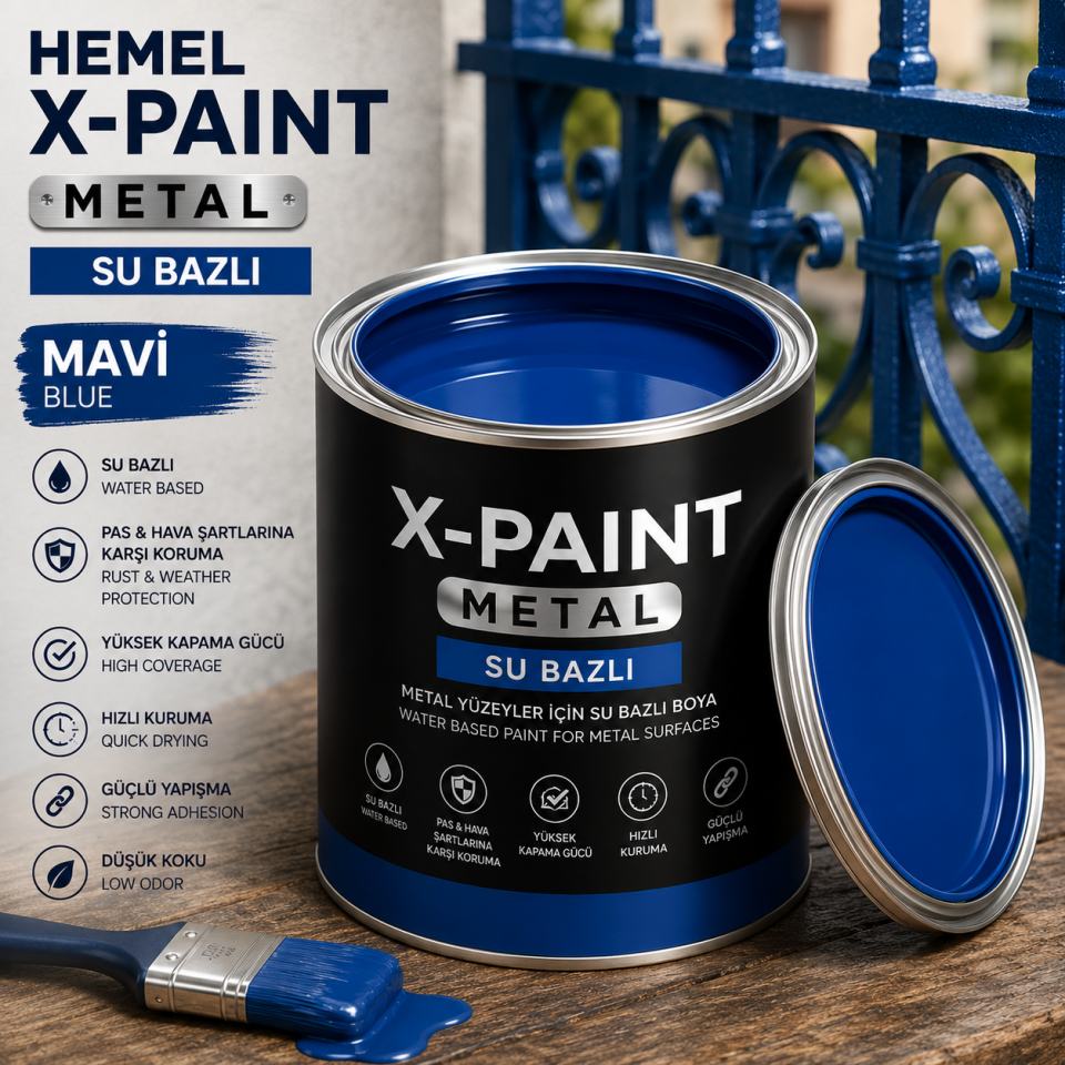 HEMEL X-PAİNT METAL SU BAZLI MAVİ 0,75 LT