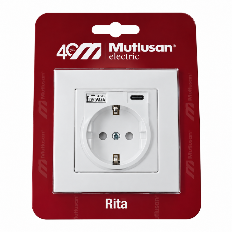 MUTLUSAN RİTA TOPRAKLI PRİZ USB+TYPE C 2220 629 0201