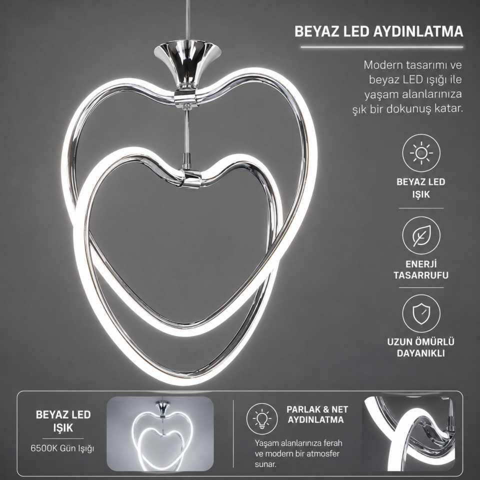 AVİZE KALP 2 Lİ SARKIT LEDLİ BEYAZ 2136
