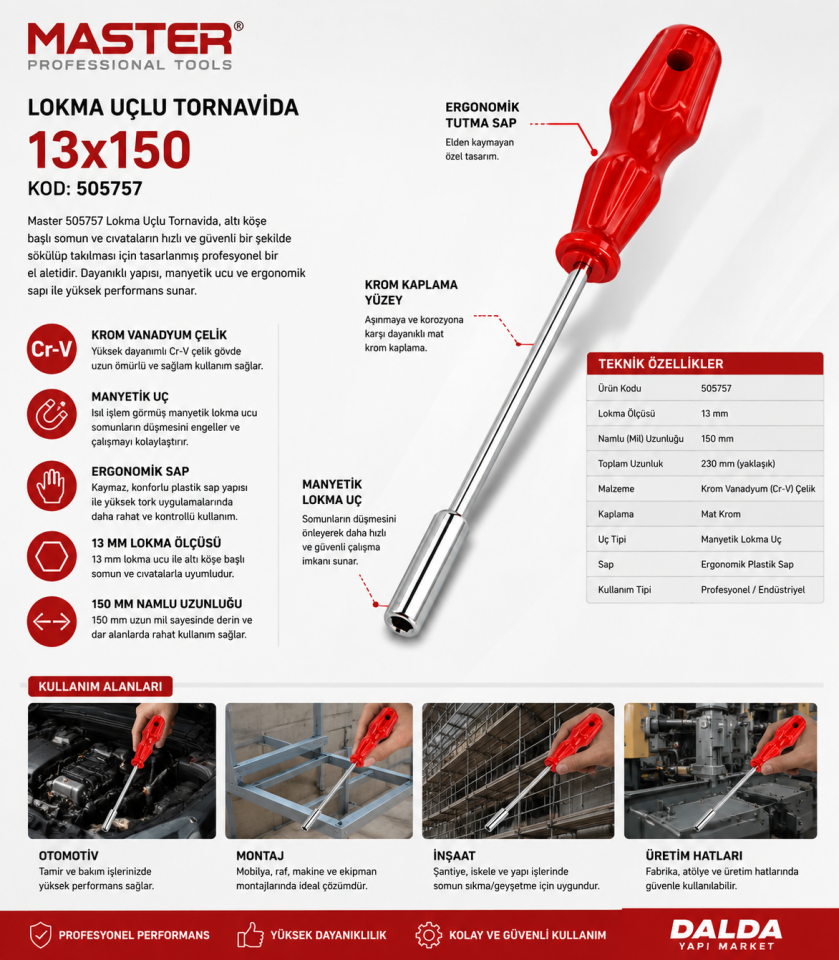 MASTER LOKMA UÇLU TORNAVİDA 13X150 505757