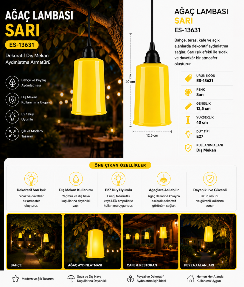 AĞAÇ LAMBASI SARI ES-13631