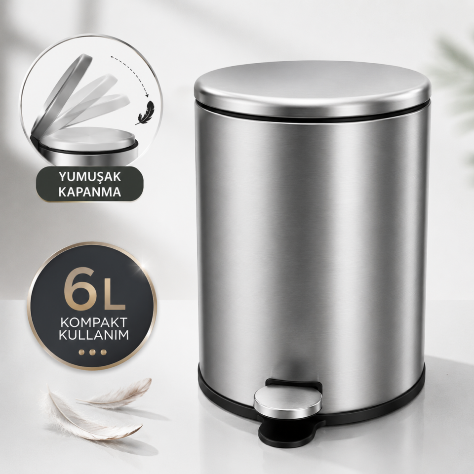 PRİMANOVA CİGO ÇÖP KOVASI PEDALLI 6 LT MAT METAL