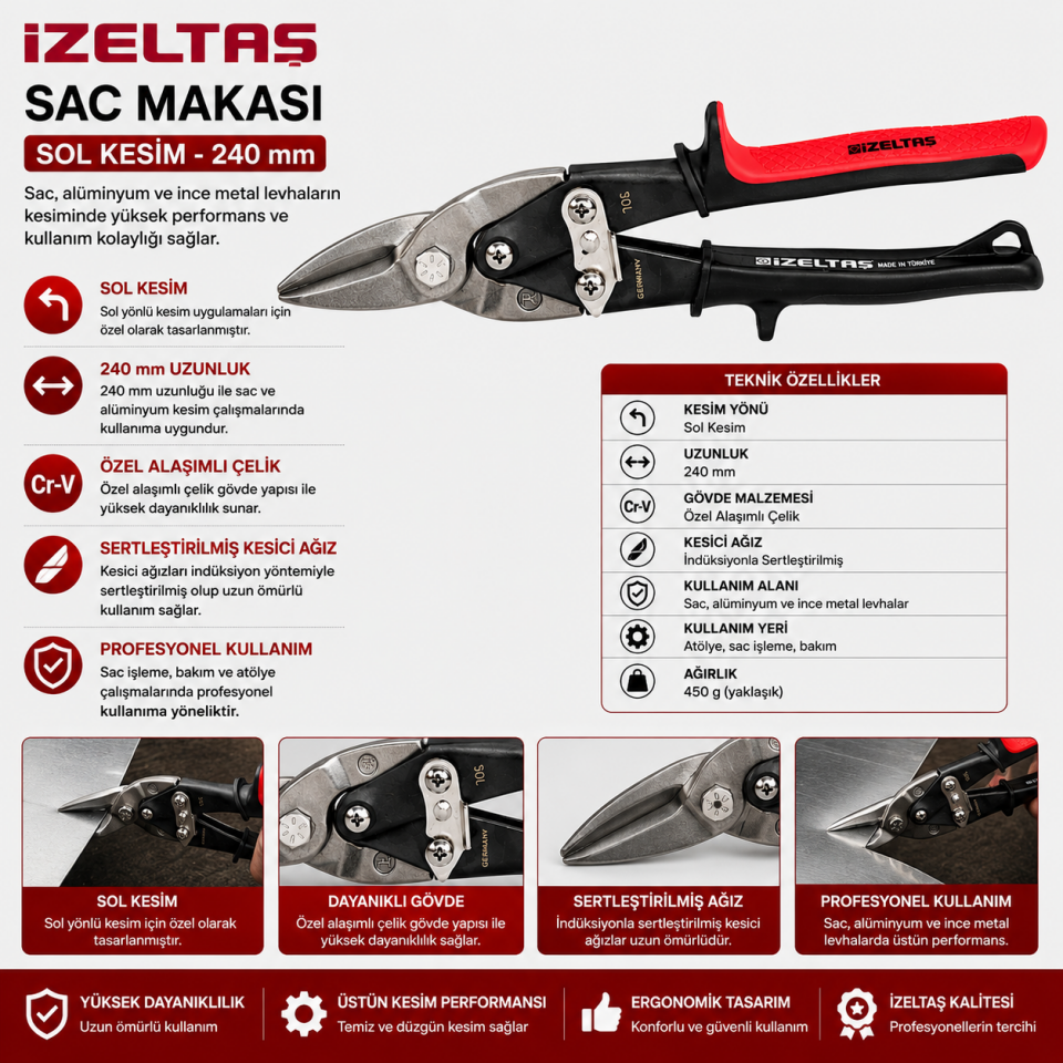 İZELTAŞ ALÜMİNYUM VE SAÇ KESME MAKASI 240 MM SOL