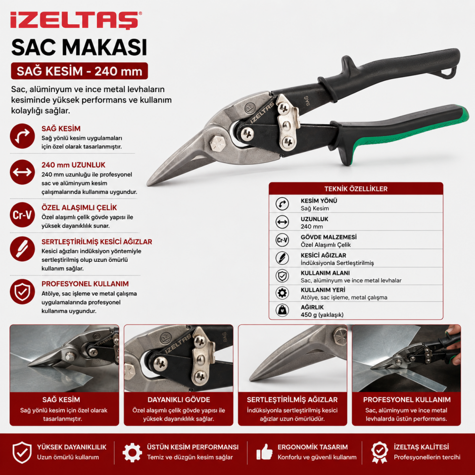 İZELTAŞ ALÜMİNYUM VE SAÇ KESME MAKASI 240 MM SAĞ