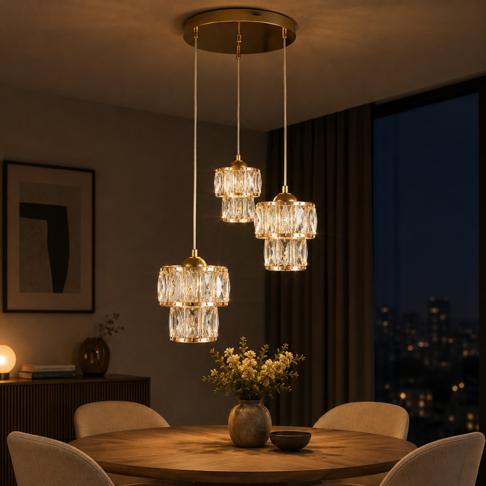 AVİZE KUPA GOLD ÜÇLÜ SARKIT LED