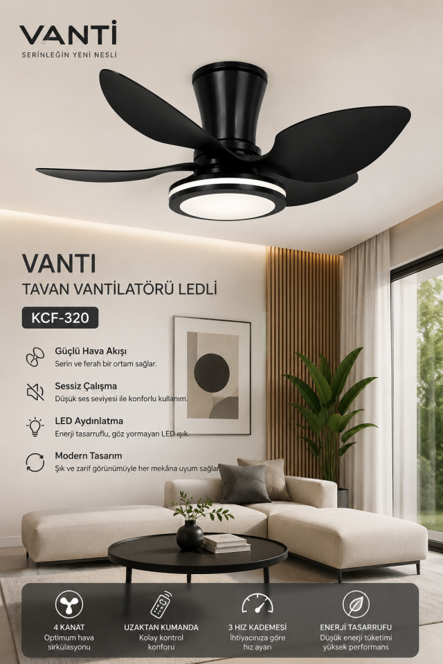 VANTİ TAVAN VANTİLATÖRÜ LEDLİ KCF-320