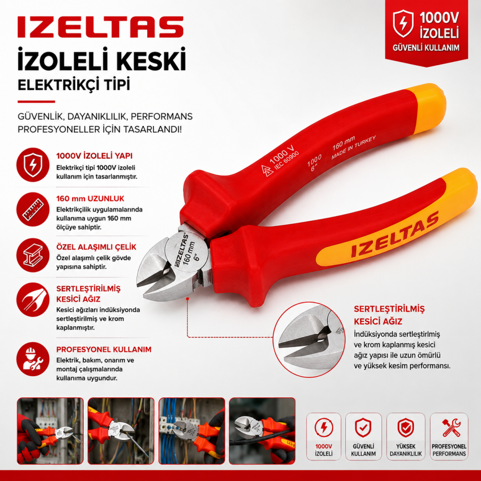 İZELTAŞ ELEKTRİKÇİ İZOLELİ YAN KESKİ 160MM