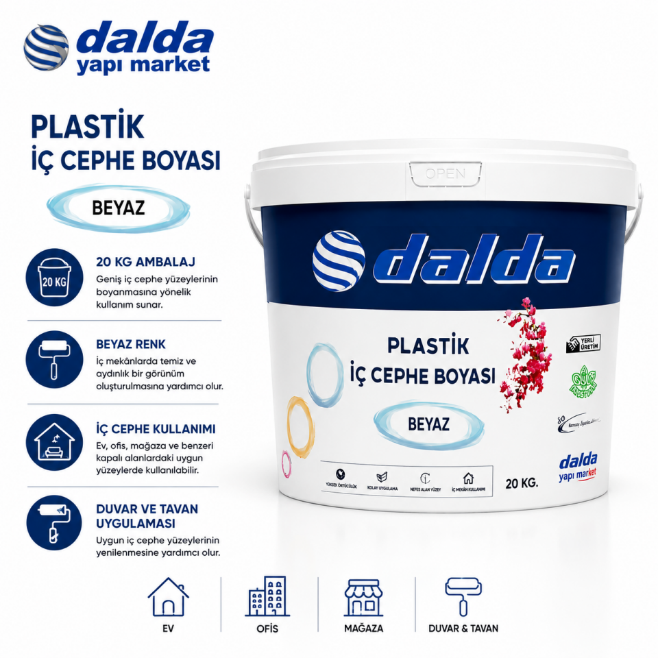 DALDA PLASTİK İÇ CEPHE BOYASI BEYAZ 20 KG