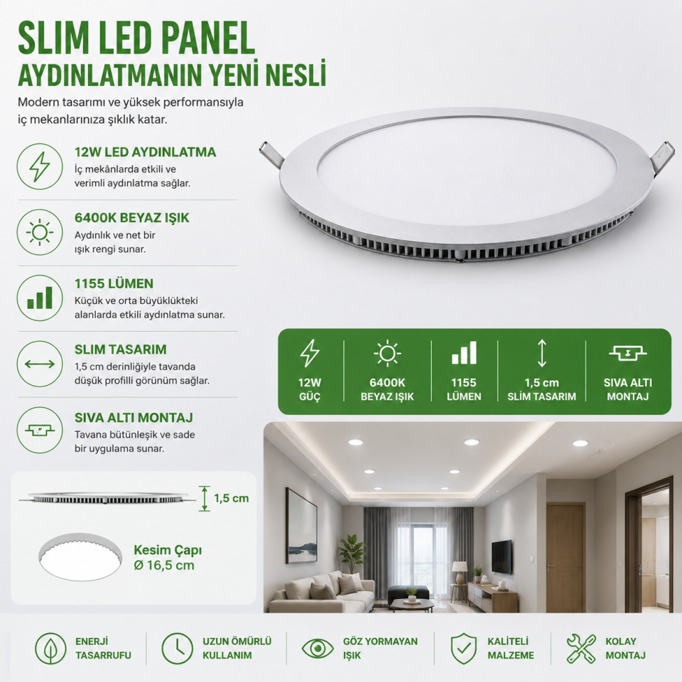 CATA 12 W SLİM PANEL BEYAZ CT-5147B