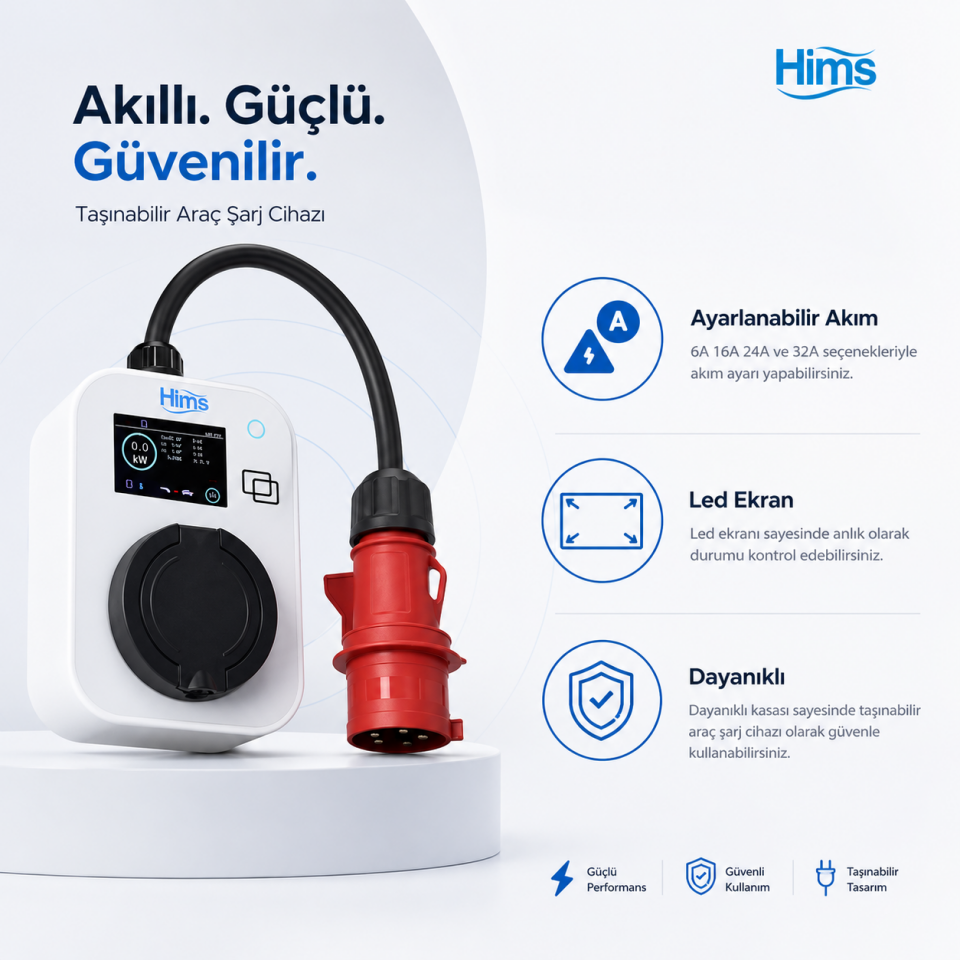 HIMS KİLİTLİ SOKETLİ TAŞINABİLİR ŞARJ CİHAZI BEYAZ HCTS-22-B 22 KW