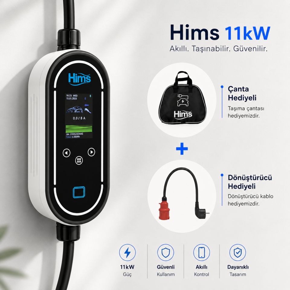 HIMS EV TİPİ TAŞINABİLİR E.ARAÇ ŞARJ CİHAZI HCTK-11-PS 11 KW