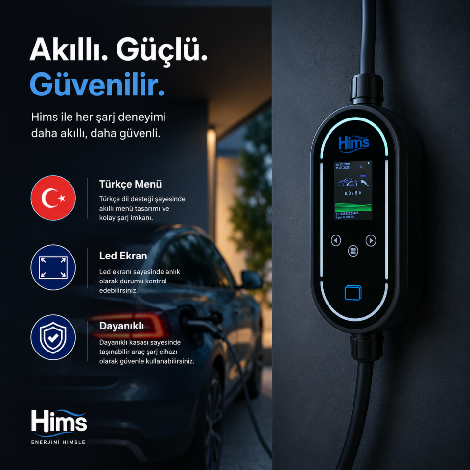 HIMS EV TİPİ TAŞINABİLİR E.ARAÇ ŞARJ CİHAZI HCTK-11-PS 11 KW
