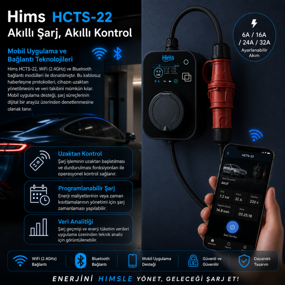 HIMS BİREYSEL DUVAR TİPİ ARAÇ ŞARJ CİHAZI HEVC-22 22 KW