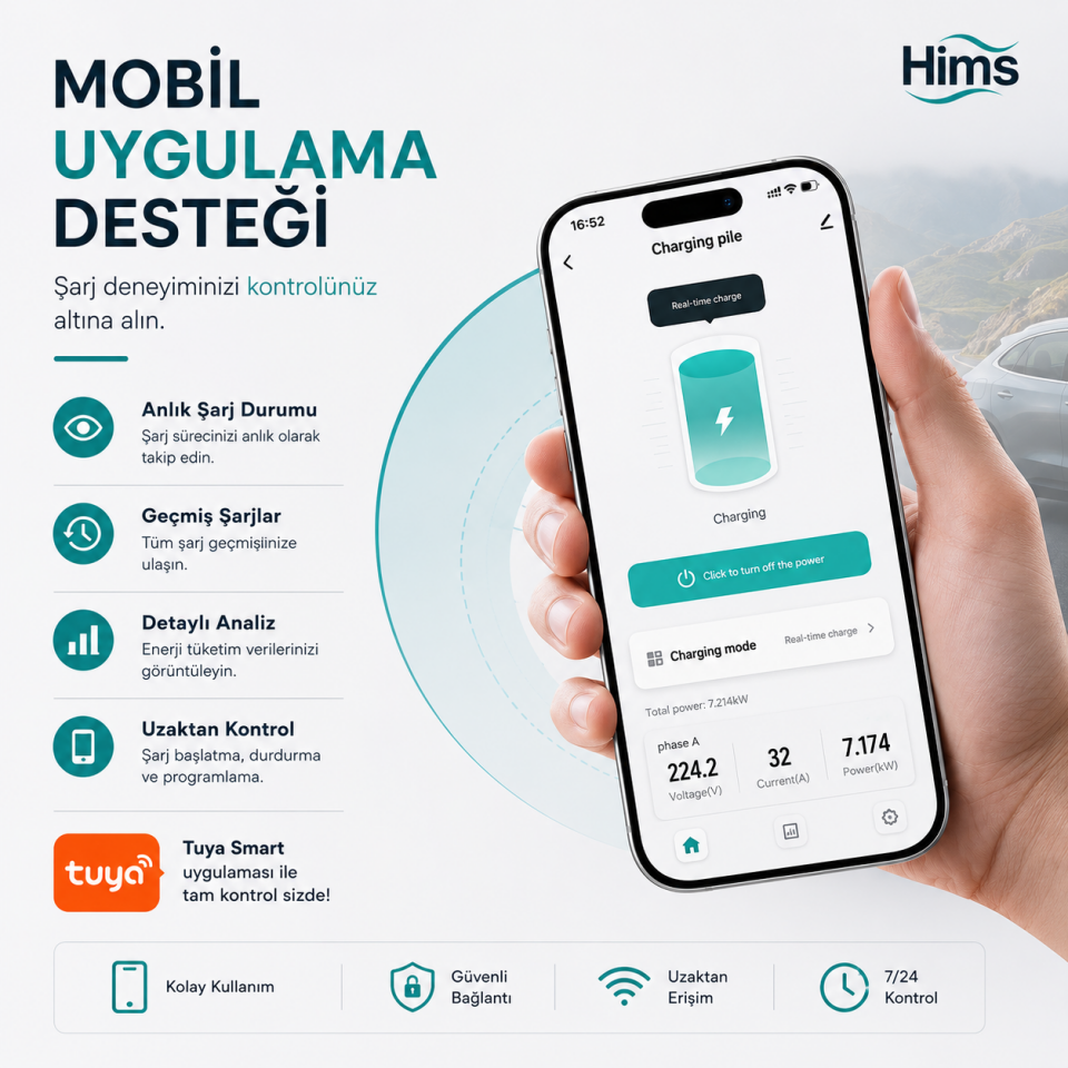 HIMS BİREYSEL DUVAR TİPİ ARAÇ ŞARJ CİHAZI HEVC-22 22 KW