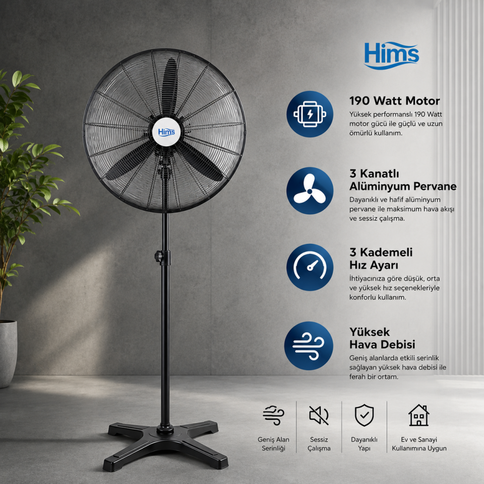 HIMS A650 65 CM AYAKLI SANAYİ TİPİ VANTİLATÖR