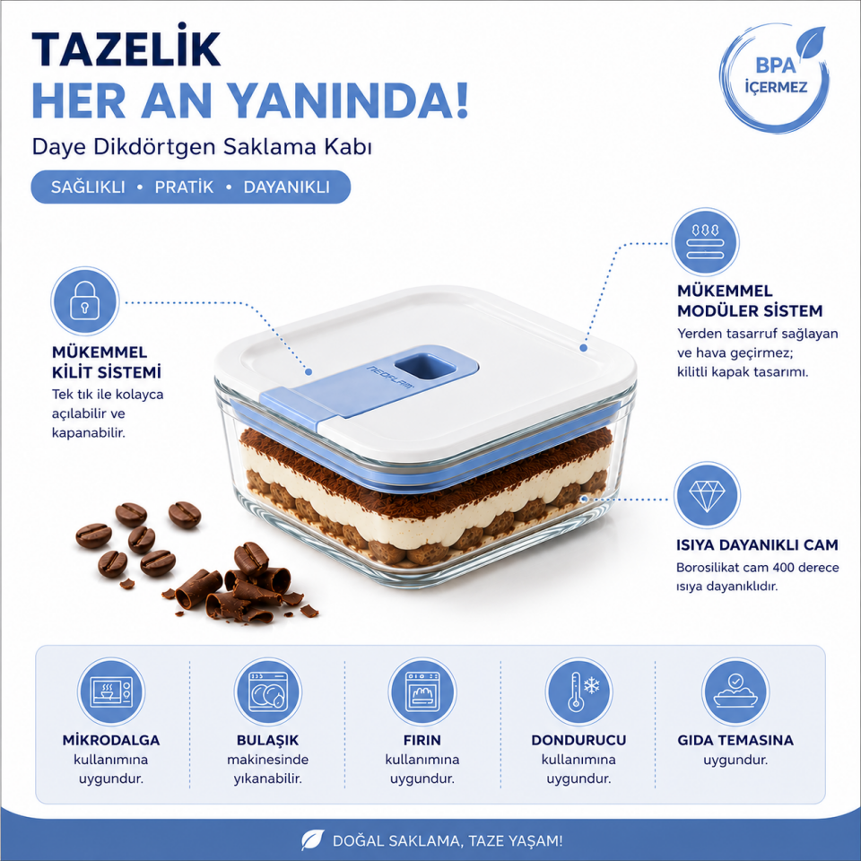 NEOFLAM VAKUMLU CAM SAKLAMA KABI KARE 720ML
