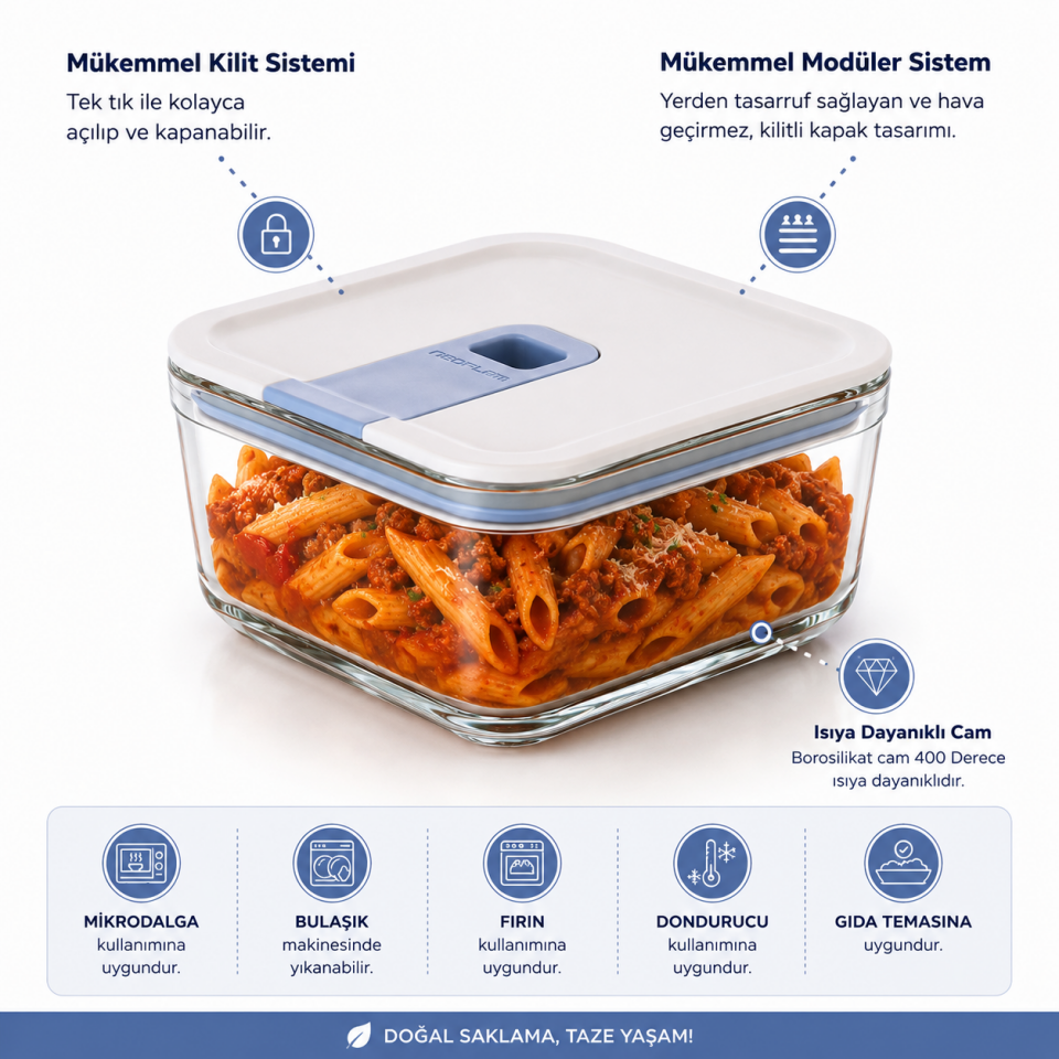NEOFLAM VAKUMLU CAM SAKLAMA KABI KARE 500ML