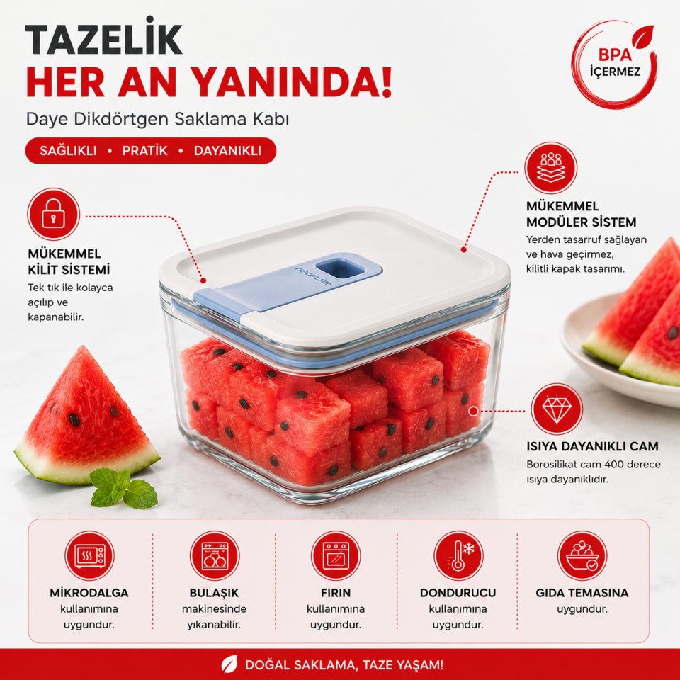 NEOFLAM VAKUMLU CAM SAKLAMA KABI KARE 350ML