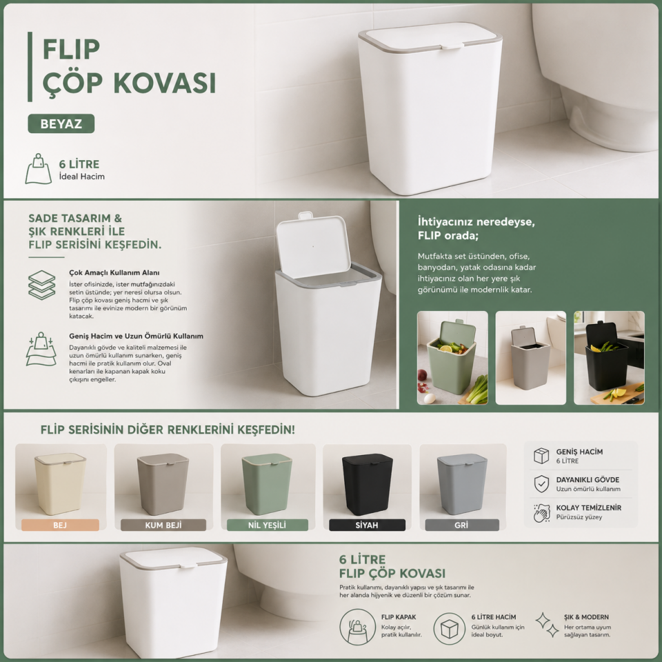 PRİMANOVA FLİP ÇÖP KOVASI 6 LT SİYAH