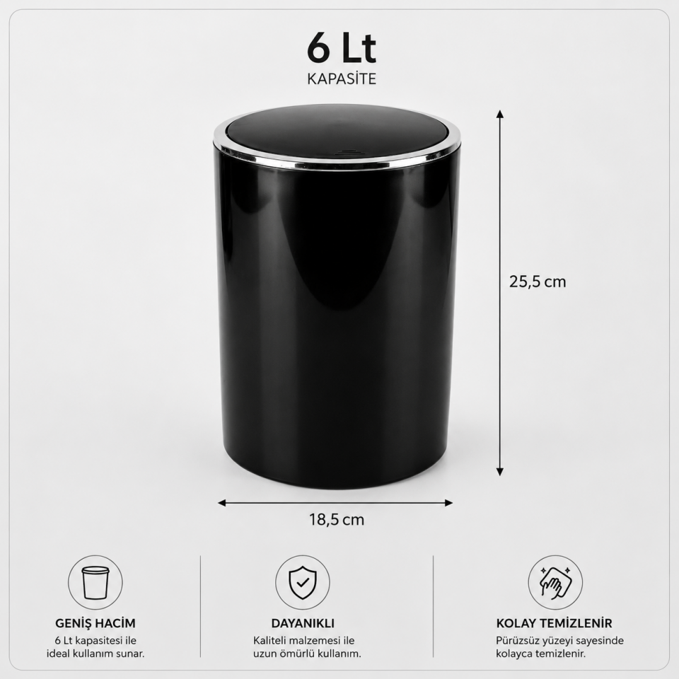 PRİMANOVA LENOX ÇÖP KOVASI 6LT SİYAH