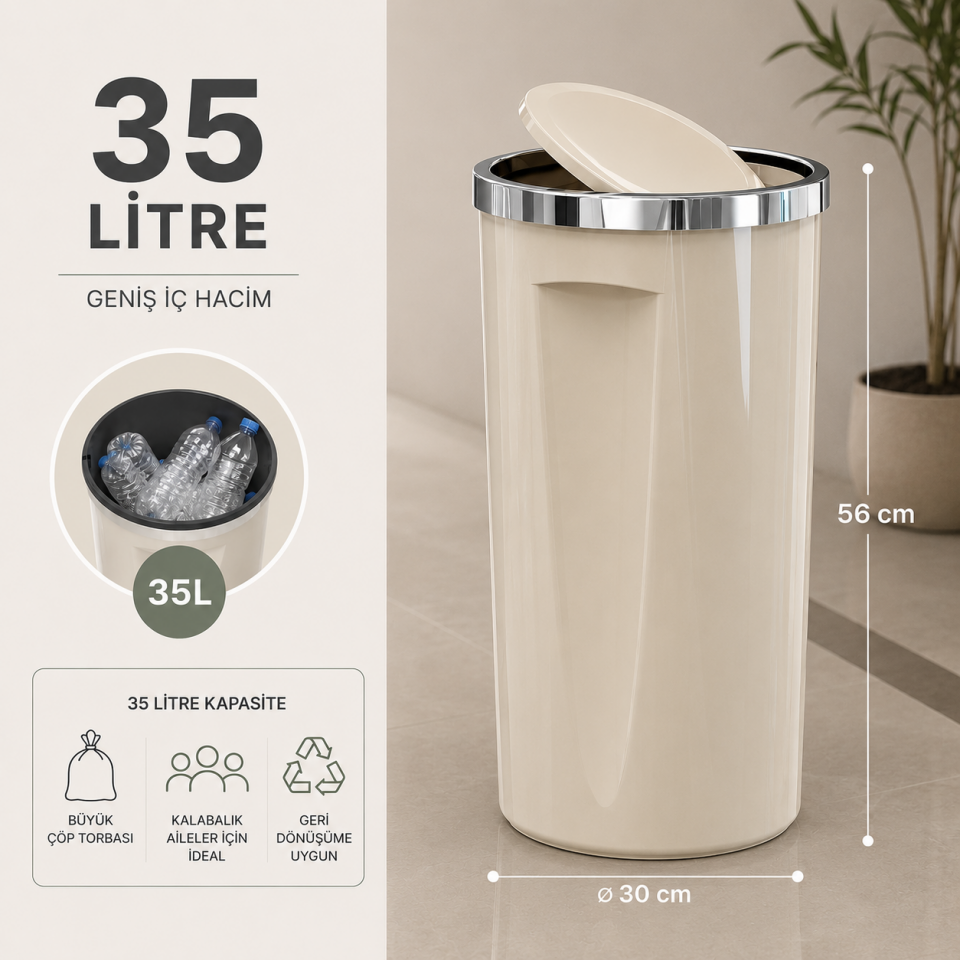 PRİMANOVA LENOX 35 LT ÇÖP KOVASI BEJ M-E76-09