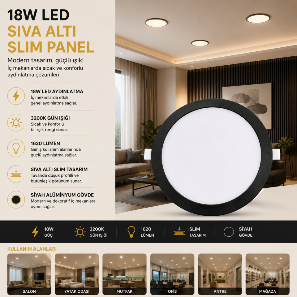 NOAS 18W S.A.YUV SLİM SİYAH LED PANEL G.IŞIĞI