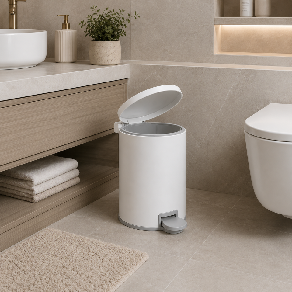 PRİMANOVA CİGO PEDALLI ÇÖP KOVASI 3 LT METAL M.BEYAZ-GRİ