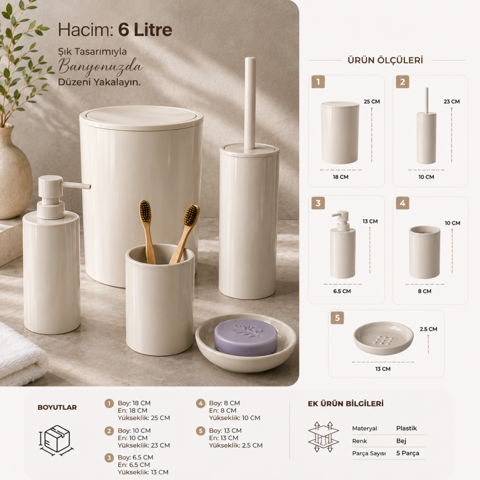 PRİMANOVA FLORES 5 Lİ BANYO SETİ BEYAZ MSAS1701