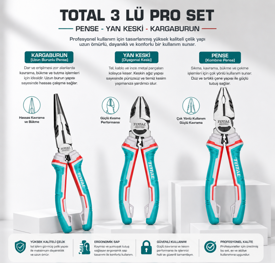 TOTAL 3 LÜ PRO SET(PENSE-YAN KESKİ-KARGABURUN) THT2K0301S