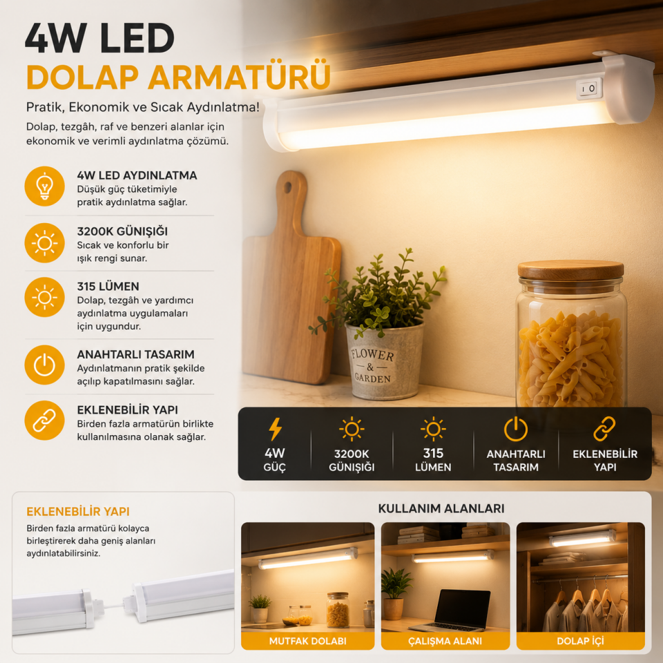 CATA LEDLİ BANT ARMATÜR CT 2466G 4W GÜN IŞIĞI