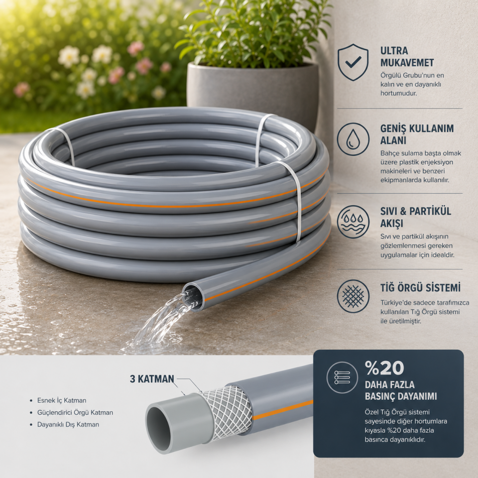 GÜVEN PLASTİK 1/2 ULTRA GRİ HORTUM 30 MT