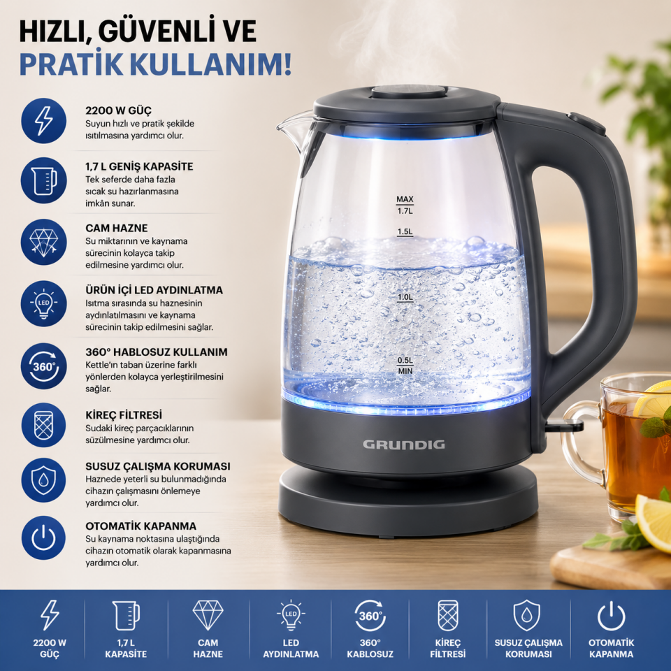 GRUNDİNG CAM KETTLE WK 6440
