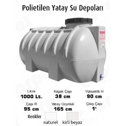 SU DEPOSU YATAY 1000 LT.POLYETİLEN 91X164